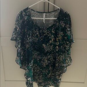 NY Collection Floral Blouse - Green and Black